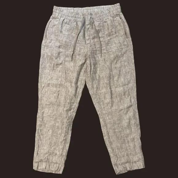 Athleta Pants Womens M Retreat Linen High Rise Ankle Pyrite Brown Lounge Beachy - Picture 3 of 13